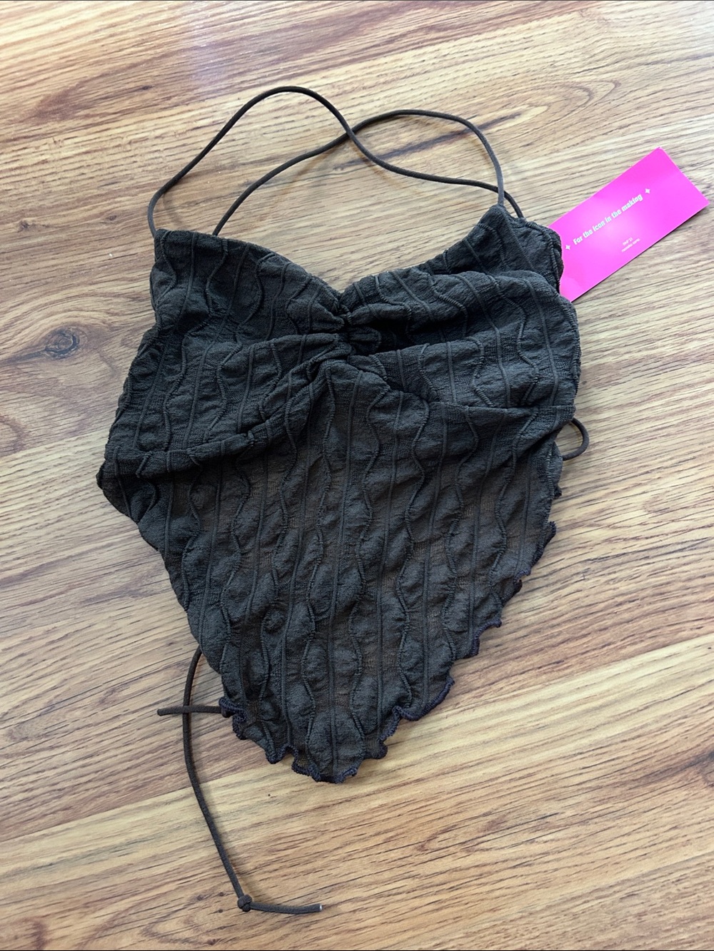Handkerchief Hem Textured Halter Top - Dark Brown
